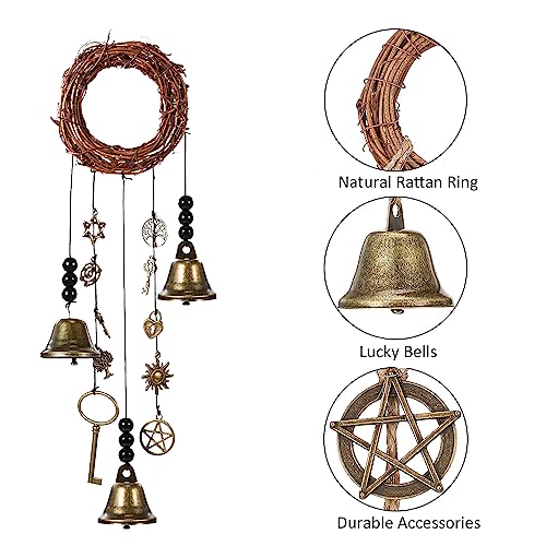 Prefdo Hexenglocken für Türknauf zum Schutz, 2-teiliges Hexen-Windspiel-Set, Kranz, handgefertigt, Wicca-Dekoration für Zuhause, Türknauf, Segensgeschenke für Frauen