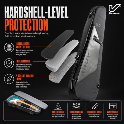 Image of Gruv Gear Electric Guitar Case Soft, Patented Electric Guitar Gig Bag with Adjustable Side Carry Strap, Travel Approved, Multiple Pockets for Guitar Accessories, Ergonomic side-carry