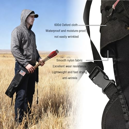 e5e10 Archery Back Quiver & Hip Quiver - Arrow Quiver with Drawstring Top Closure, Dual Shoulder or Hip Hanged - Front Pockets Quiver for Arrows, Target Shooting