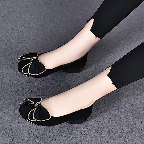 Women's Suede Bowknot Low Heeled Pumps Shoes,Fashion Pointed Toe Block Heeled Slip On Comfort Dressy Loafer Shoes2