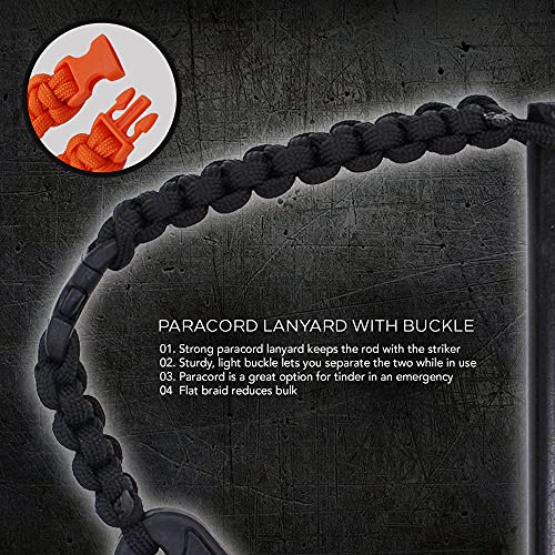 Hot Strike Ferro Rod Fire Starter | Emergency Ferrocerium Tool With Premium Striker And Lanyard With Buckle | Large Flint & Steel Survival Kit (5 X 1/2 In) | Camping, Survival, Emergency #TOP3