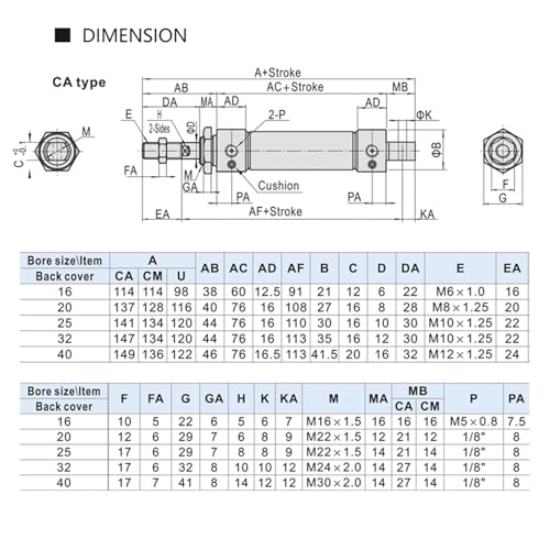 Vérin pneumatique MA 20 mm double effet pour automatisme industriel compact - 4