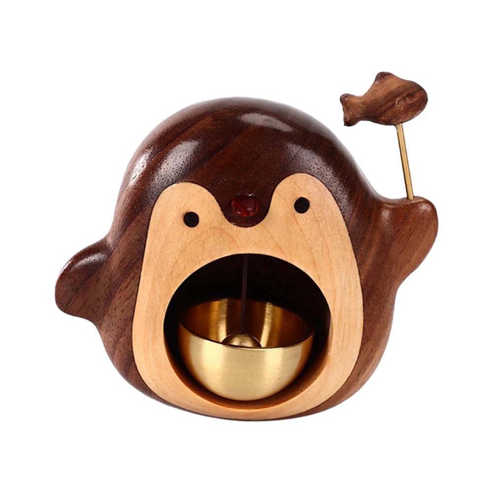 CTRLZS Wooden Doorbell, Black Walnut Wind Chimes, Bronze Bells, Penguin Series, Home Decoration Gifts.