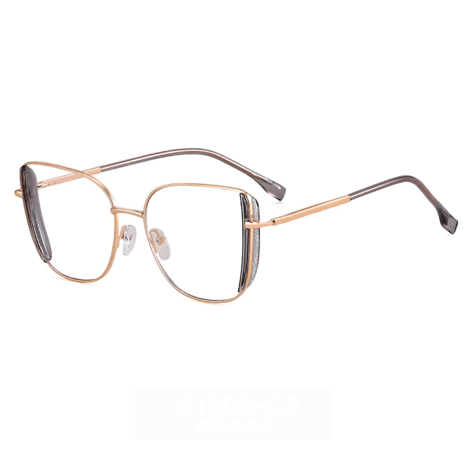 Montature for Occhiali Occhiali da Lettura da 140 mm | Occhiali a luce blu Aste con curva poligonale TR Naselli sostituibili Alla moda(C3 Gray)