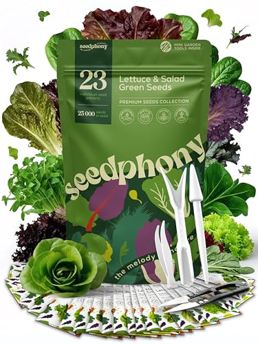 23 Lettuce & Salad Greens Seeds Variety Pack - 25,000+ Non-GMO Heirloom Greens Seeds for Planting Lettuce Indoor & Outdoor: Arugula, Mizuna, Kale, Spinach, Swiss Chard, Mache & More Lettuce Seeds