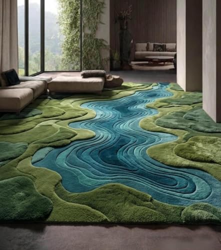 5'x7' Hand-Tufted Nature-Inspired Area Rug | Soft & Cozy Pond River Blue Moss Wool Carpet for Living Room, Bedroom, Dining Room, Office & Home Décor
