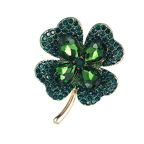 SaiDian 1Pcs Four Leaf Clover Brooch Vintage Green Crystal Pin Hat Bag Clothing Decoration Gift for Friends Classmates