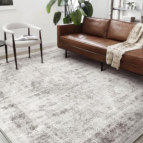 Area Rug 6'x9' Washable Floral red Vintage Traditional Floor Cover Thin Retro Kitchen Indoor Distressed Non Slip Carpet for Living Room Bedroom Dining Room