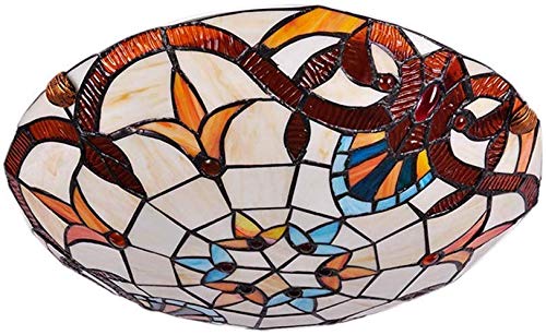 Tiffany Style Ceiling Fixture Flush Mount Ceiling Light Mediterranean 16-Inch Glass Shade Lamp Semi Flush Mount Light use 3 E26 Light