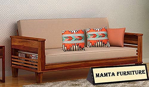 Wooden Solid Sheesham Wood Sofa Set with Cushions | 3 Seater Sheesham Wood Sofa Cum Bed for Living Room| Living Room Furniture (Sofa Cum Bed, Honey Finish)-image-18