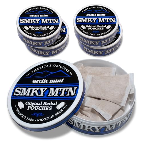 Smokey Mountain Original Herbal Pouches - Arctic Mint - Tobacco Free and Nicotine Free - 5 Can Box - 15 Per Can