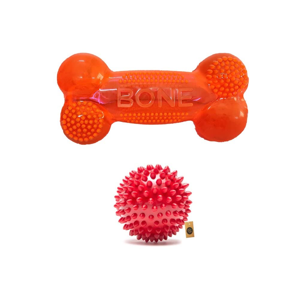 The Pets Company Rubber Dog Chew Toy Combo ( TPR Squeaker Bone Toy + Dog Spike Ball 3") | Squeaky Toys for Medium & Small Dogs (B0BMLTVFXL) Amazon Price History, Amazon Price Tracker