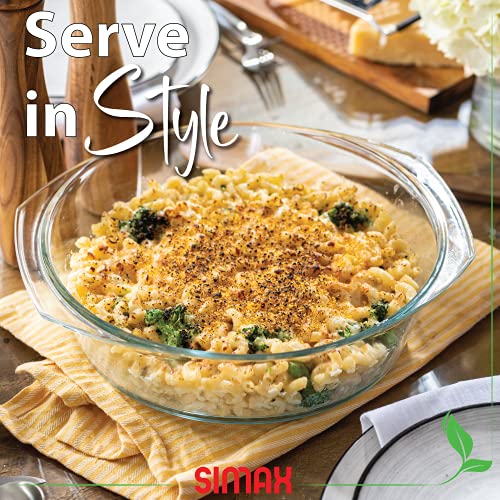 Simax Round Glass Casserole Dish, Glass Round Casserole Dish With Lid And Handles, Covered Bowl For Cooking, Baking, Serving, Microwave, Dishwasher, Oven, And Stove Safe Cookware, 3.5 Quart #TOP2
