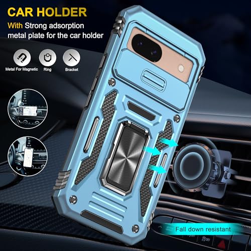 Image of Polycarbonate Slide Camera Cover with Ring Holder Mobile Phone Back Cover for Google Pixel 8A (Blue)