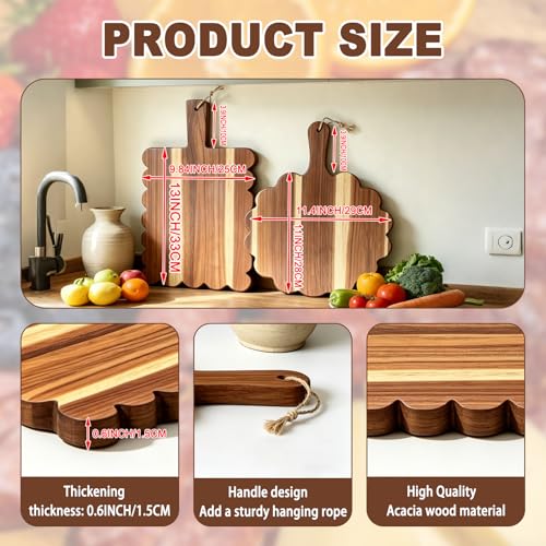 Set de 2 tablas de cortar de madera de acacia con mango miniatura 3