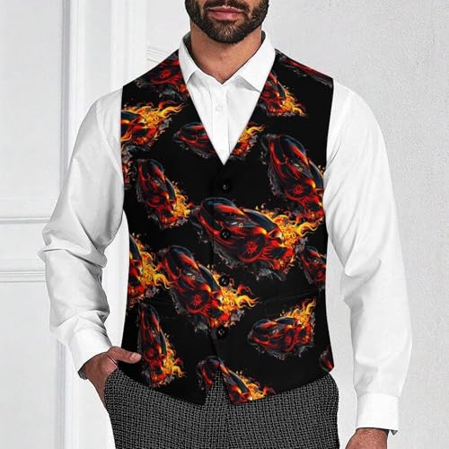Fire Sports Car Men's Suit Vest Waistcoat Vests Formal Dress with 2 Pockets for Business Casual Tuxedo2