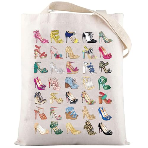Sac fourre-tout en toile à talons hauts pour femme grand cabas de plage imprimé escarpins chic