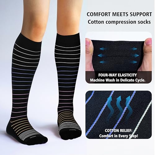 Image of LEVSOX Cotton Compression Socks for Women&Men 20-30mmHg Knee High Cute Support Sock for Nurses Pregnancy Travel