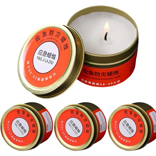 Lot de 4 bougies à combustion lente, bougie de survie longue durée, 30 heures d'éclairage de maison, bougie de camping à combustion lente, éclairage de la maison coupe-vent