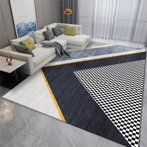 Tapis pas cher bleu 90x180cm géométrique et facile à nettoyer