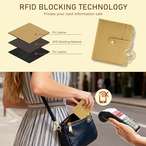 Image of Jogjam Ginger Yellow Rfid Ladies Wallet, Small Slim Thin Compact Credit Card Women Wallet, PU Leather Bifold Cash Zipper Coin Pocket ID Window for Female