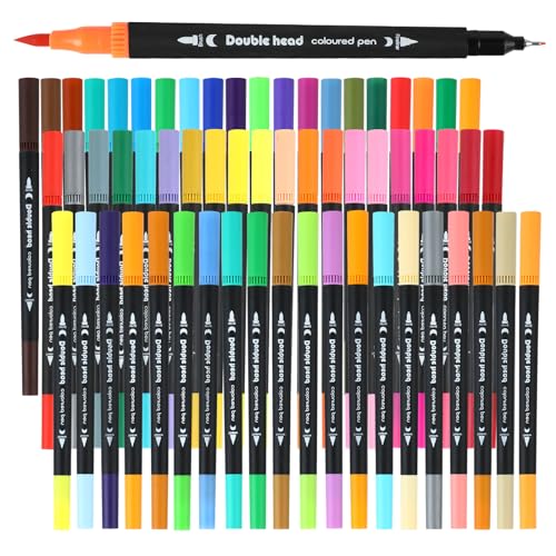 AEDAGA Juego de rotuladores de 60 colores con doble punta, juego de rotuladores dobles (pincel y punta fina) para adultos y niños, bolígrafos de mandala para colorear, diario de balas, bocetos
