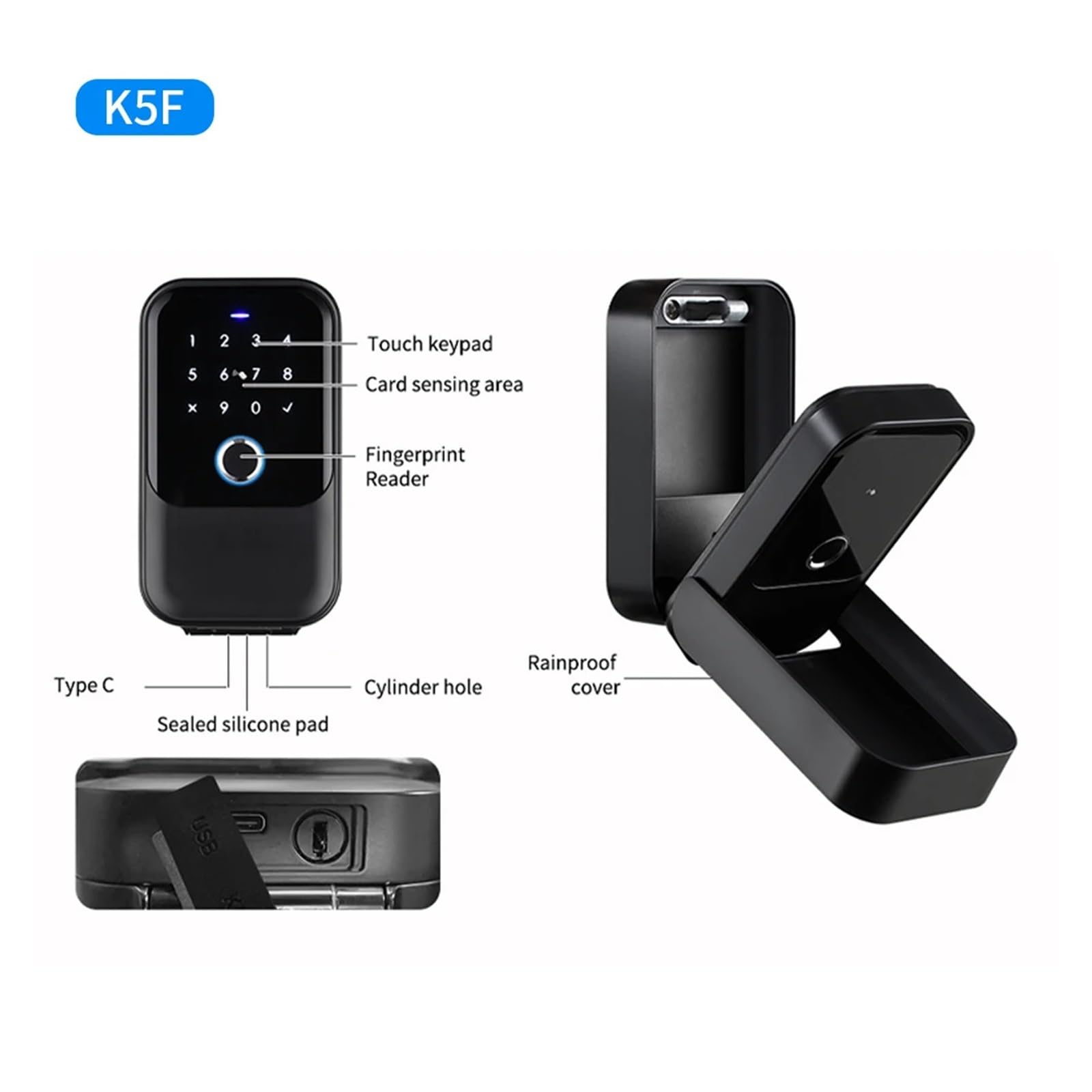 Boite a Clefs Securisee Exterieur, Coffre-fort à empreintes digitales Bluetooth, boîte de rangement étanche for clés, boîte à clés avec mot de passe, boîte de sécurité for clés montée ,Coffre Fort Dis