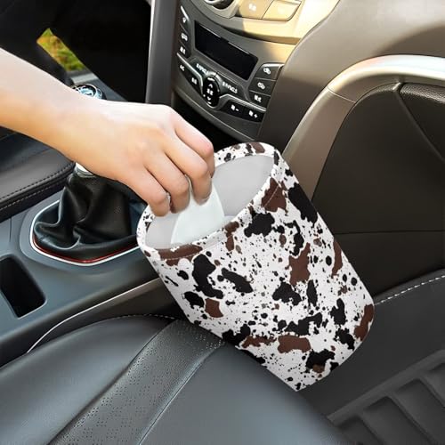 Image of Brown Cow Car Garbage Can Mini Car Trash Bin Hanging Headrest with Adjustable Buttons Multipurpose Car Organizer