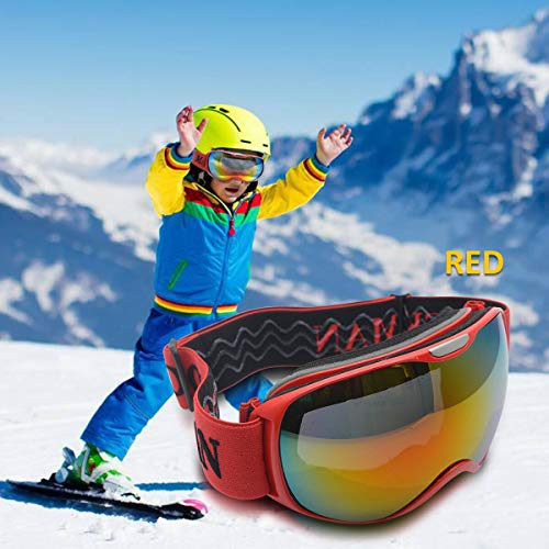 Lunettes de snowboard enfants Riloer rouge anti-UV400 et coupe-vent