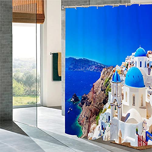 JOOCAR Bathroom Decorative, Greek Scenery Santorini White Stone Palace European City Seaside Landscape - Image 3