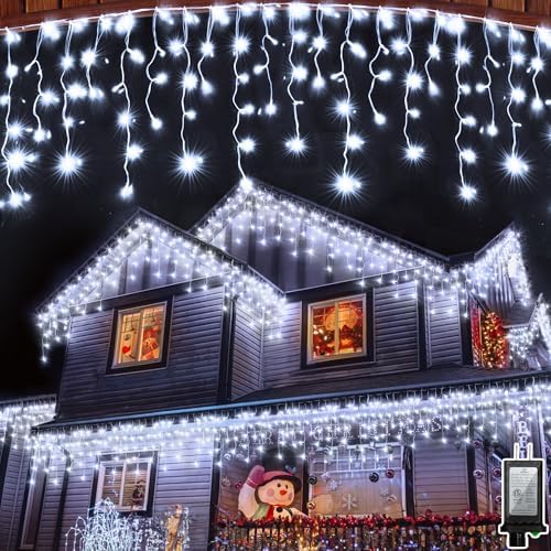 810LED 82ft Christmas Lights, 180Drops 12 Modes Cool White Christ...