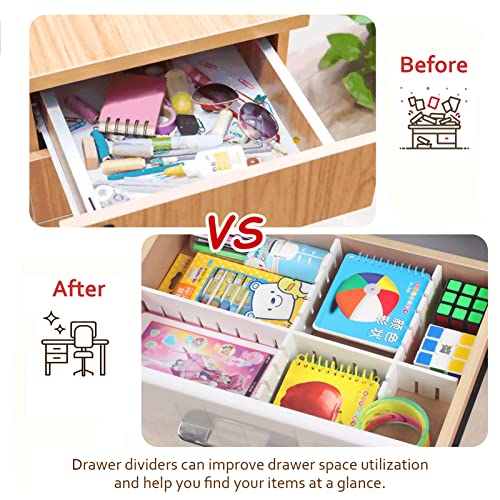 HGYZE Schubladentrenner Verstellbar 9cm Hoch, Schubladenteiler 42cm länge, Weiß Schubladen Organizer Ordnungssystem, 8er-Set Kunststoff Trennwand Schublade für Besteck, Küche, Schlafzimmer, Kommode
