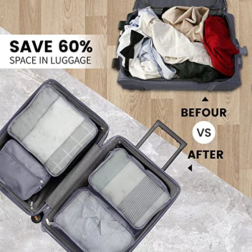 Große Koffer Organizer Set 12-teilig, Wasserdichte Packwürfel, Travel Organizer zum Gepäckpacken, Familienreisen, Aufbewahrung zu Hause Grau 2