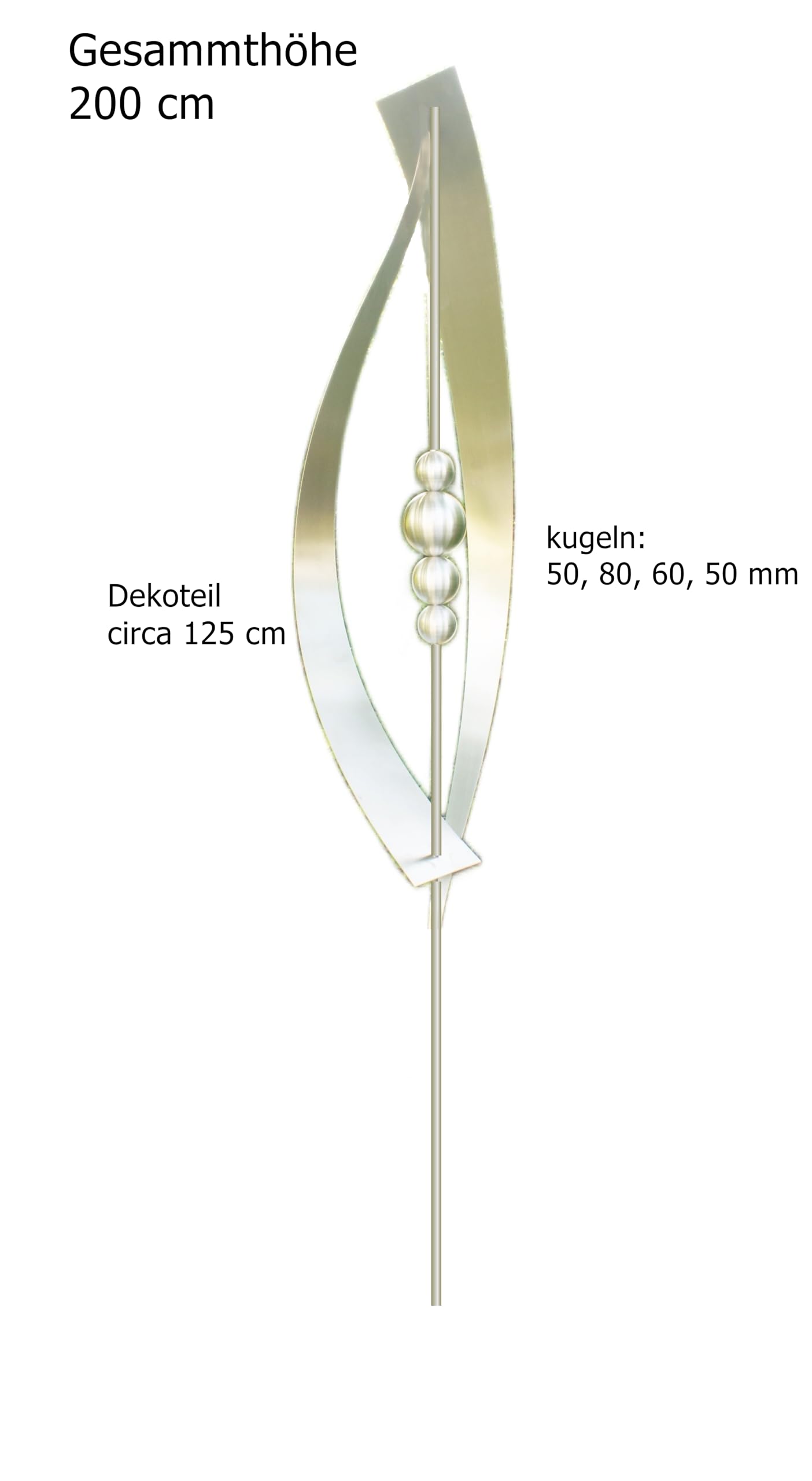 Gartendeko, Garten Stab Edelstahl „Katharina“, 200 cm. Handgefertigter Gartenstecker, Gartenstab Edelstahl, mit 4 Edelstahlkugeln, gebürstet. Gartenstab für draußen.