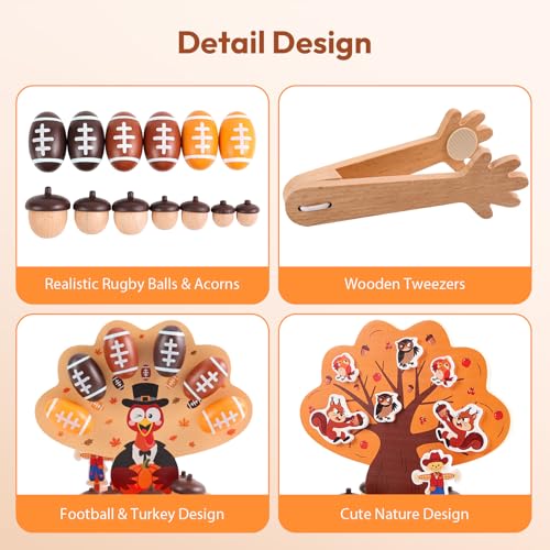 Image of Woodtoe Montessori Toys for 3 4 5 Year Old, Fall Acorn Harvest Tree Toy