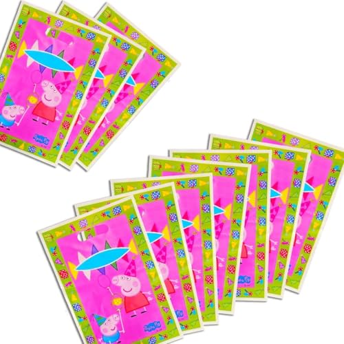 Image of WANNA PARTY Pack of 10 Pig Party Favor Bags, Pig Theme Loot Bags /Goodie Bags for Cute Cartoon Theme Pig Party Decorations
