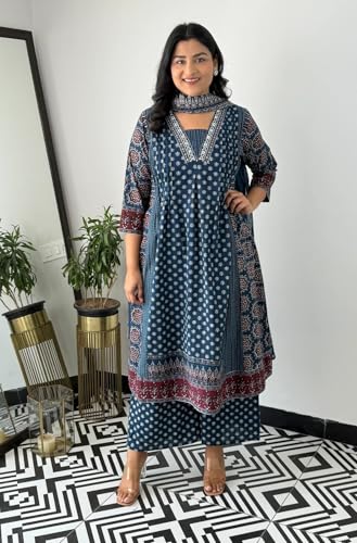 Image of KLOSIA Women Printed Anarkali Kurta and Pant Set with Dupatta