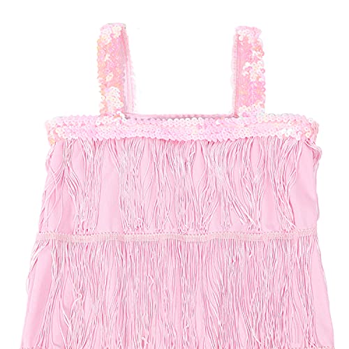 Leadtex Girl's 20S Flapper Dresses Costume Dress Childrens Party Fringed Dresses With Feather Headband,Size M（8-10）,Pink #TOP2