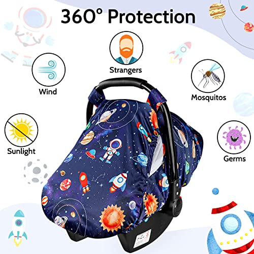 Image of SWESEN Car Seat Covers for Babies, Carseat Cover Boy with Zipper, Cozy Sun & Summer Cover, Infant Car Seat Canopy, Carseat Privacy Cover with 2 Layers, Space Planet