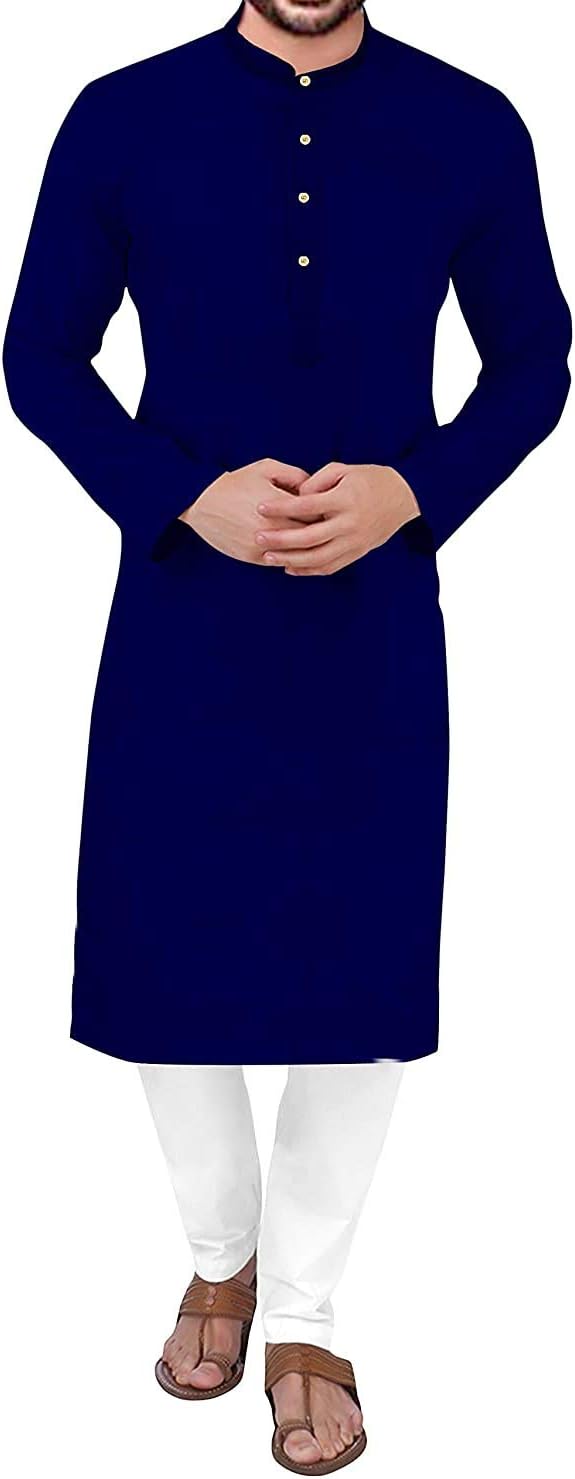 KSH TRENDZ® Men's Solid Straight Kurta Pyjama Set (Large, Navy)