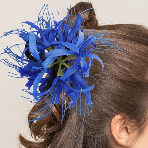 Image of NOLITOY Large Flower Claw Clip Blue Spider Lily Hair Barrette for Women Floral Ponytail Holder Bun Decorative for Tea Party Bridal Wedding Accessories Flower Claw Clips