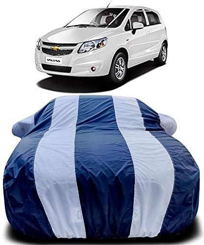 Image of PURPLEHEART Car Body Cover Compatible with Chevrolet UVA with Mirror Pocket Triple Stitched Bottom Elastic Water Resistant UV Protection & Dustproof Car Cover-Blue & White
