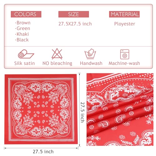 Image of Fishinsea 4 Pcs 27.5'' x 27.5'' Satin Silk Head Scarf Hair Scarves Large Bandanas Neck Scarf for Women Girls