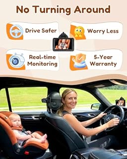 Rohent Baby Car Camera HD 1080P - Rear-Facing Infant Monitor with Night Vision Car Camera for Baby 150° Wide-Angle Lens Anti-Glare Screen Easy Install 360° Adjustable Display