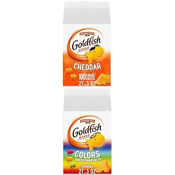 Goldfish Cheddar Cheese Crackers, 27.3 oz Carton and Goldfish Colors Cheddar Cheese Crackers, 27.3 oz Carton