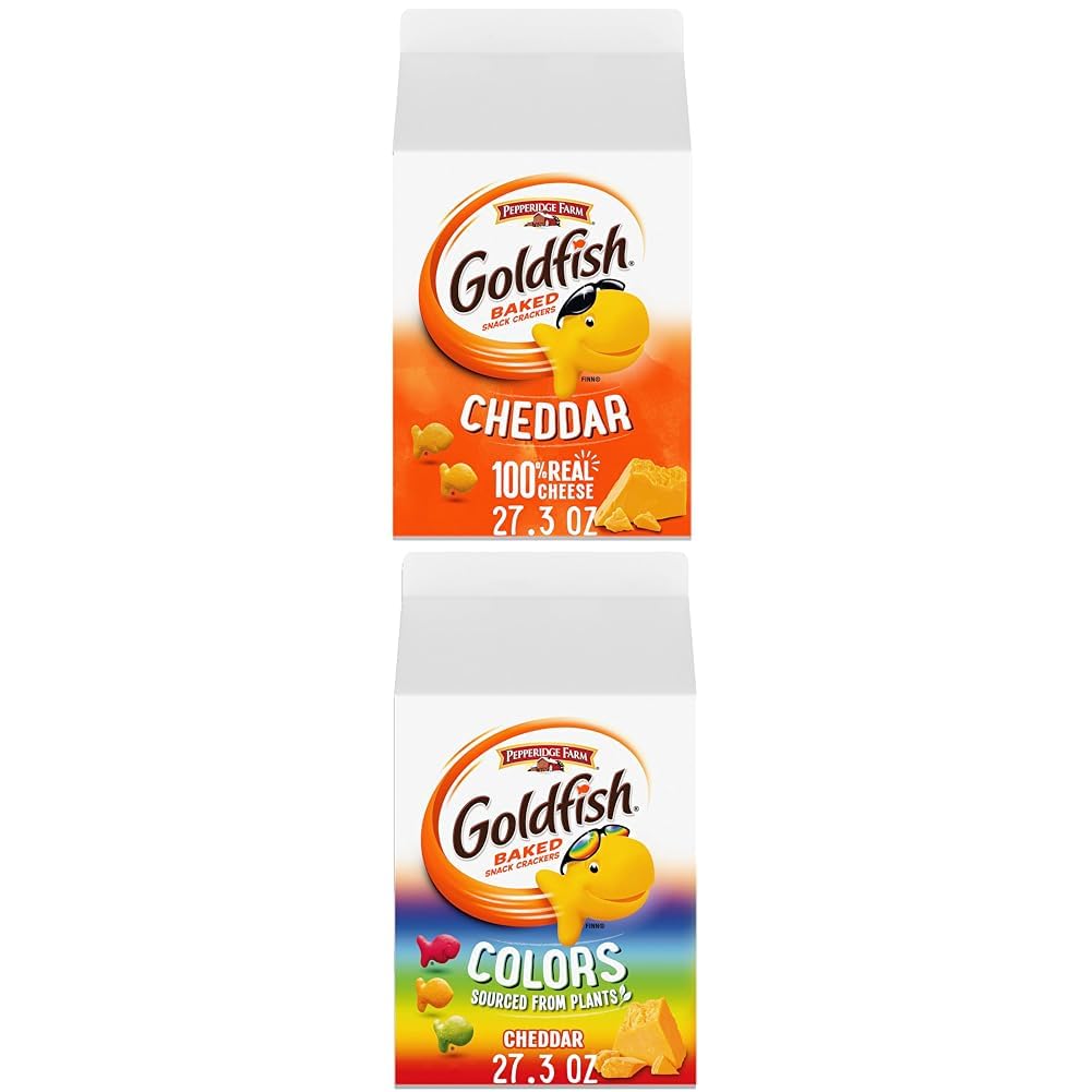 Goldfish Cheddar Cheese Crackers, 27.3 oz Carton and Goldfish Colors Cheddar Cheese Crackers, 27.3 oz Carton