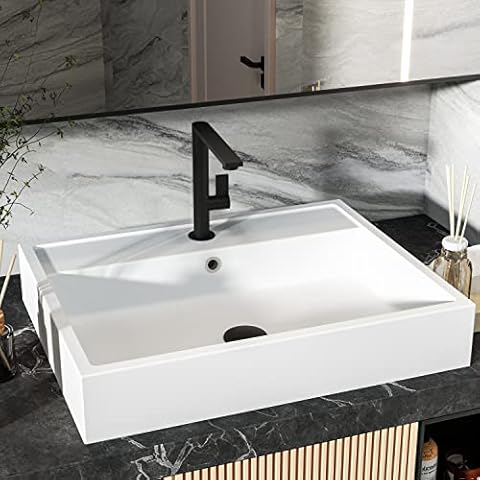 Cpingao 24"X19" Matte White Vessel Sink with Faucet Hole Cover