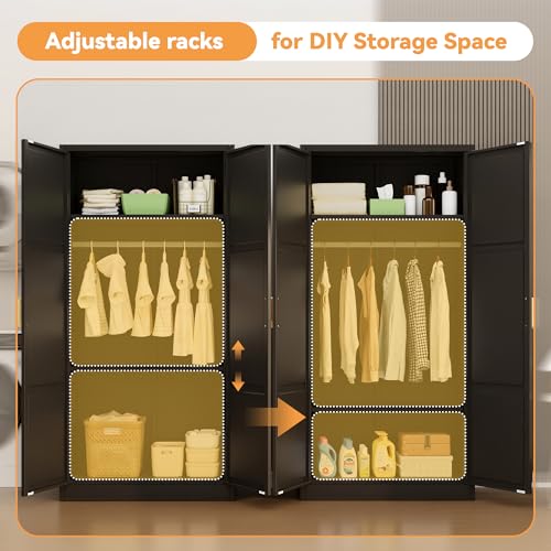 INTERGREAT Metal Wardrobe Cabinet with Hanging Rod, 72" H Metal Clothing Storage Cabinets with Adjustable Shelves and 2 Doors, Black Armoire Wardrobe Closet for Bedroom, Laundry Room, Cloak Room - Image 6