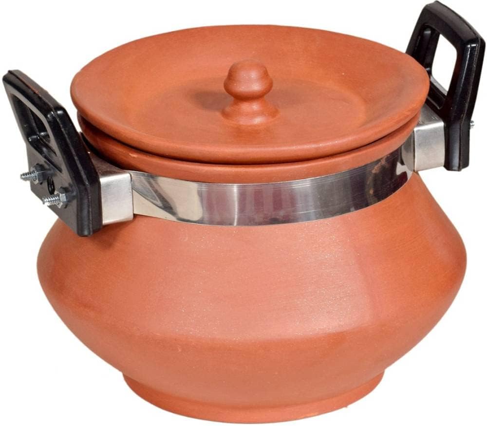 VINTICA Organic Clay Crafts Handmade Clay Handi for Cooking/Clay Handi/MItti Handi with Lid (Round Handi 1800 ML)