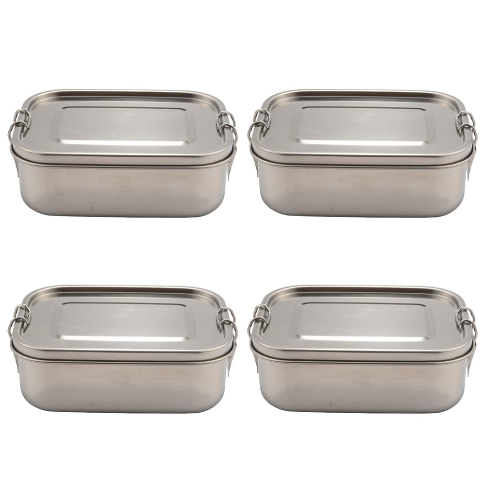 Hndhbfgrt 4X Stainless Steel Lunch Food Container with Lock Clips and Leakproof Design, 800ML Bento Boxes Lunch Container